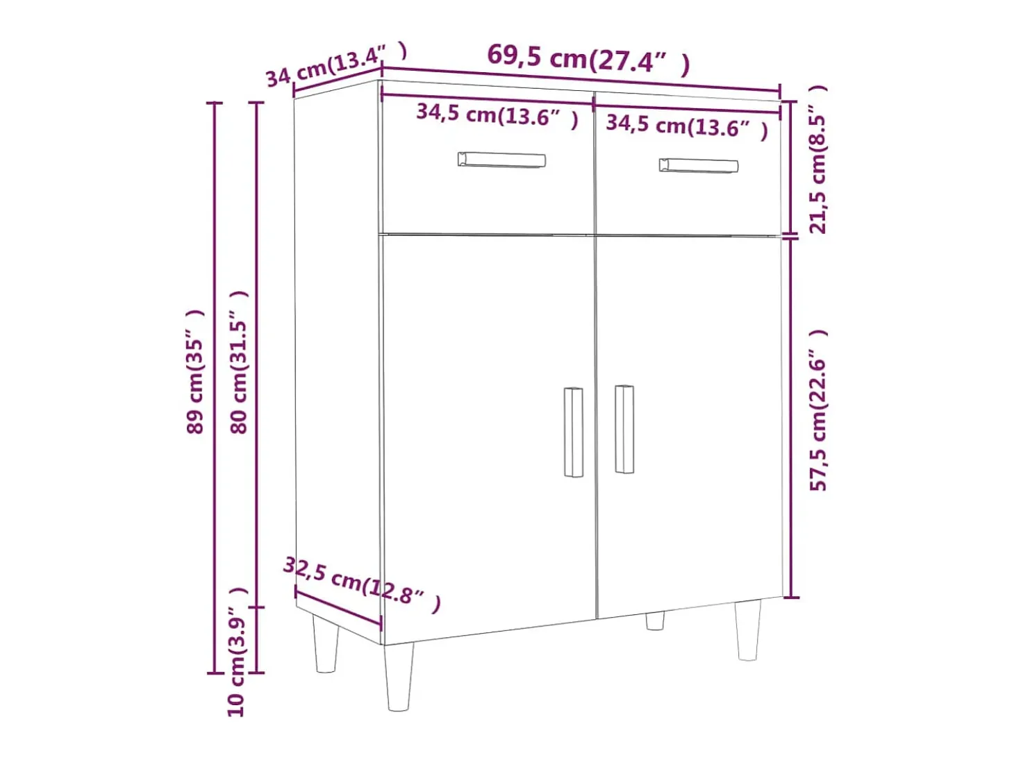 Aparador madera contrachapada roble ahumado 69,5x34x89 cm