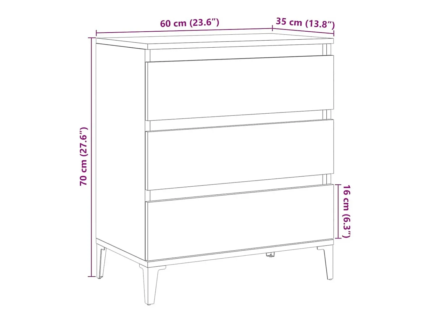 Aparador madera contrachapada roble artisian 60x35x70 cm