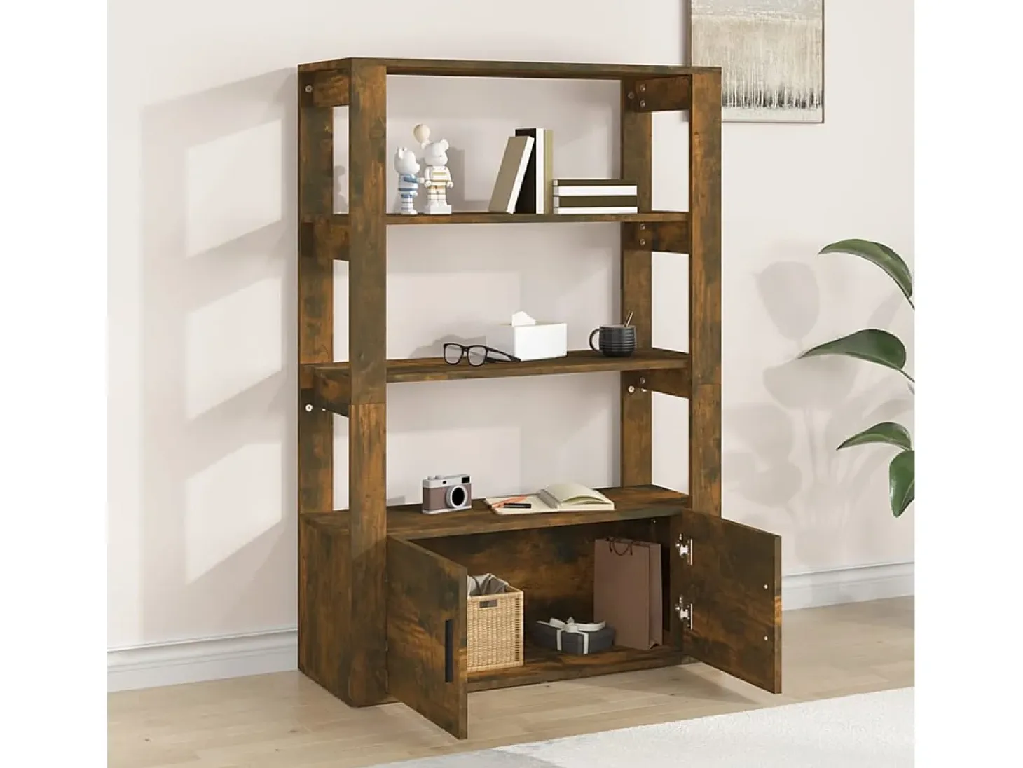 Aparador madera contrachapada roble ahumado 80x30x119,5 cm ES41089