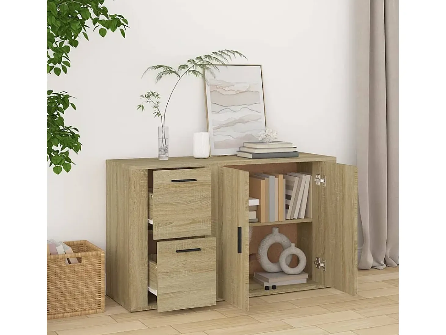Aparador madera contrachapada roble Sonoma 100x33x59,5 cm ES83267