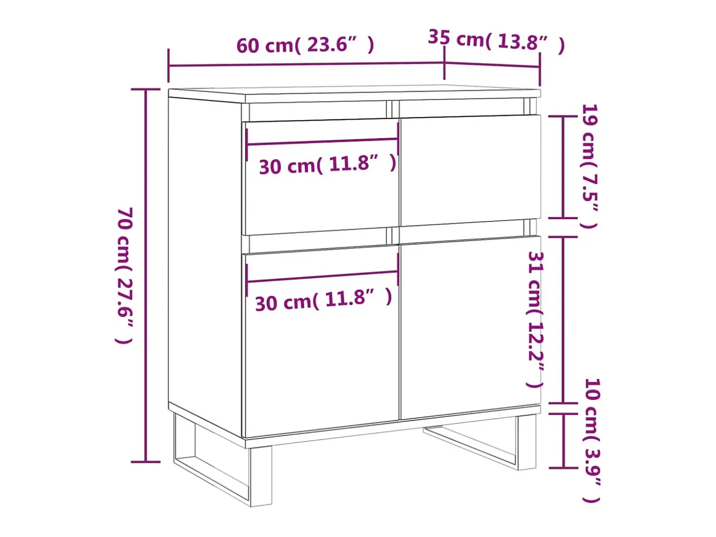 Aparador madera contrachapada color roble ahumado 60x35x70 cm