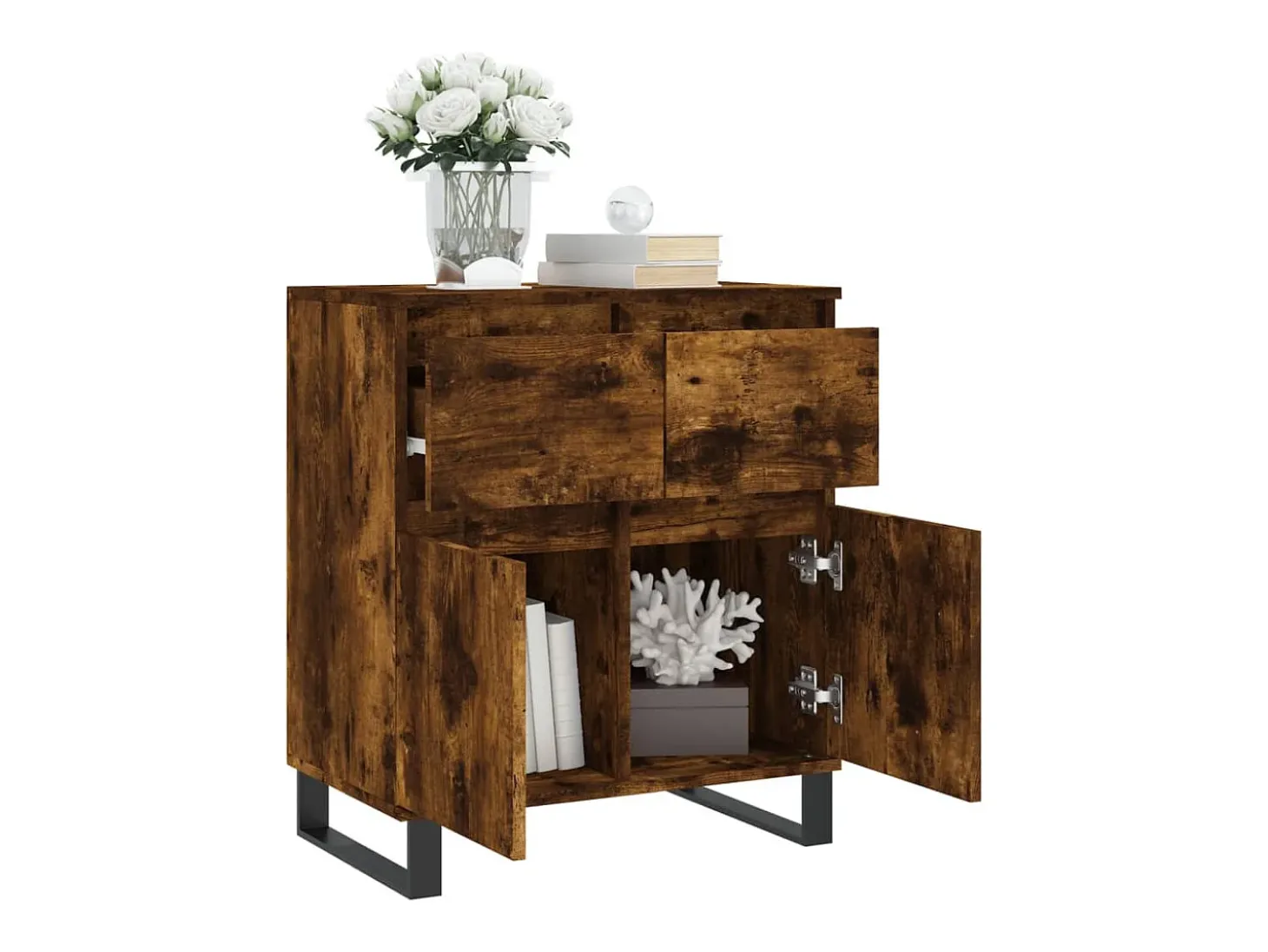 Aparador madera contrachapada color roble ahumado 60x35x70 cm