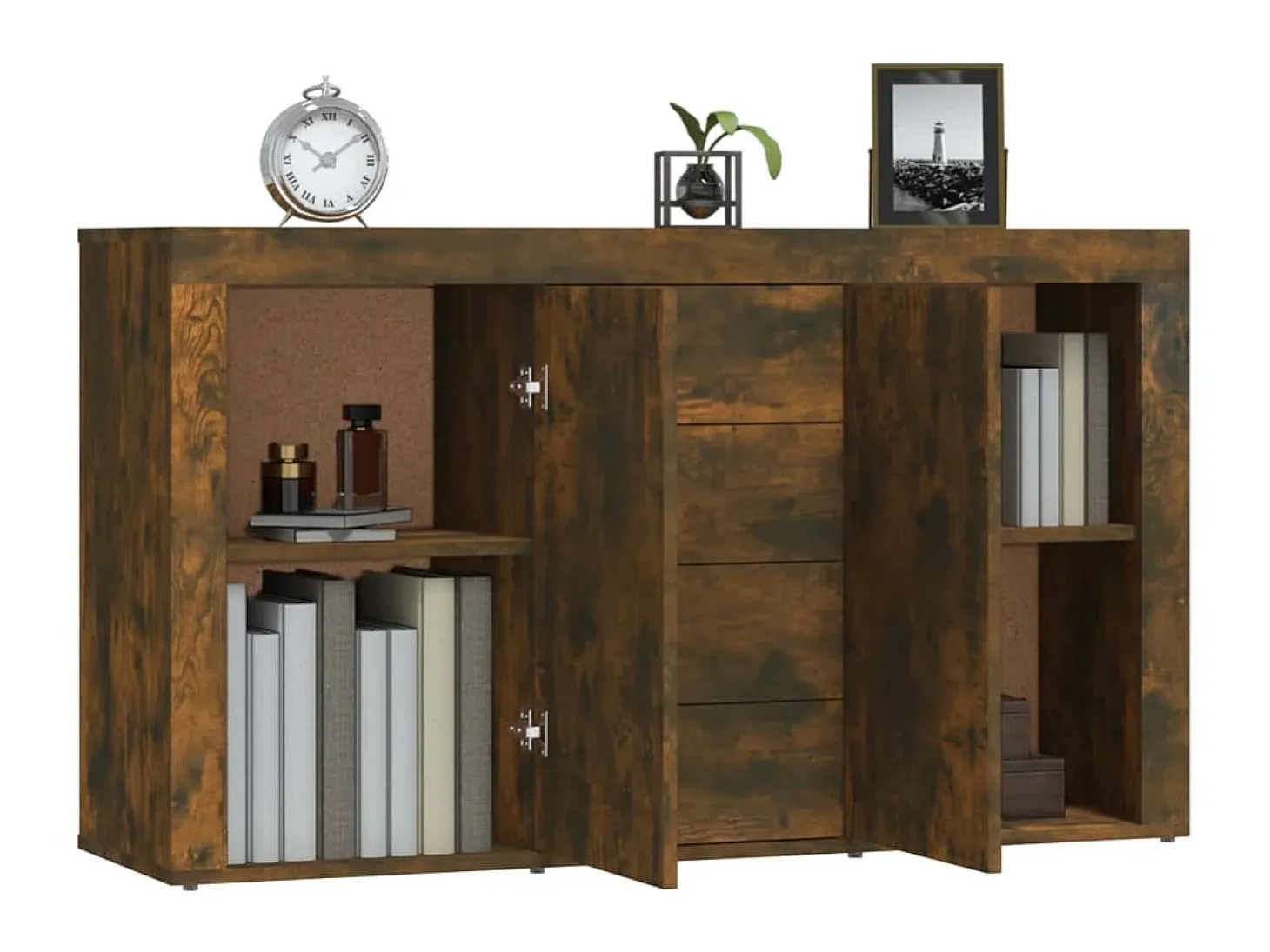 Aparador madera contrachapada color roble ahumado 120x36x69 cm ES77955