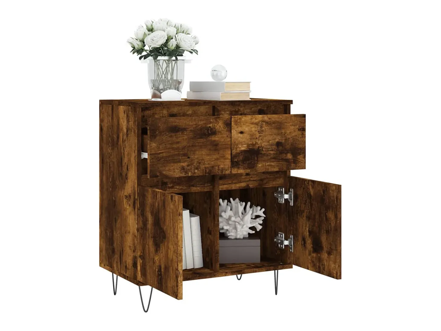 Aparador madera contrachapada color roble ahumado 60x35x70 cm