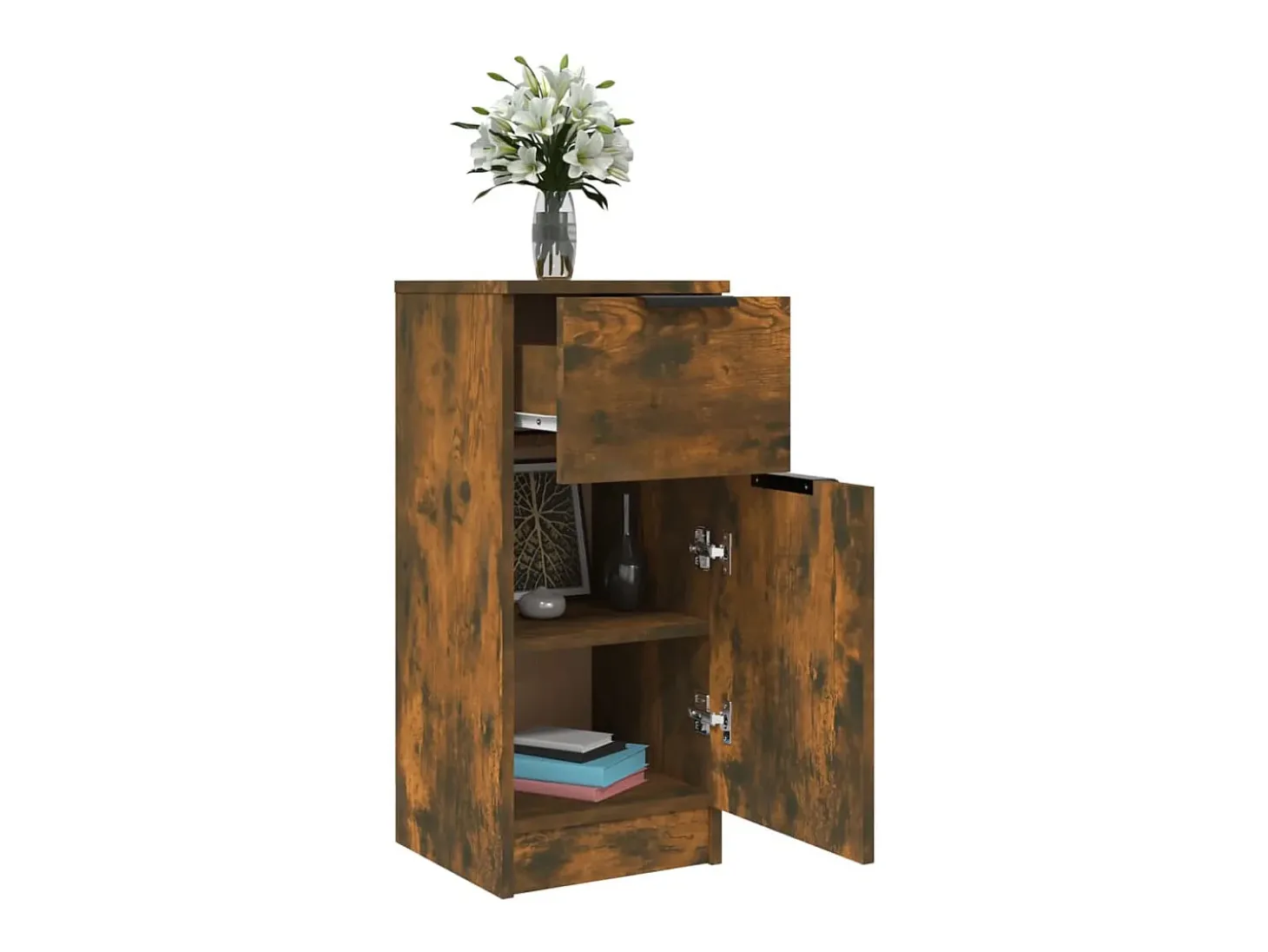 Aparador madera contrachapada color roble ahumado 30x30x70 cm ES18439