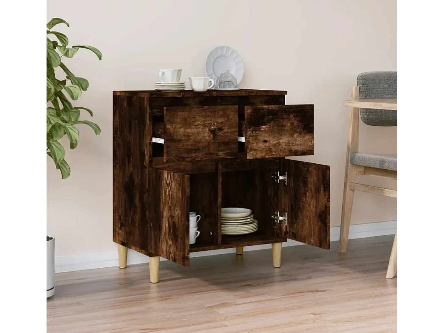Aparador madera contrachapada color roble ahumado 60x35x70 cm ES74577