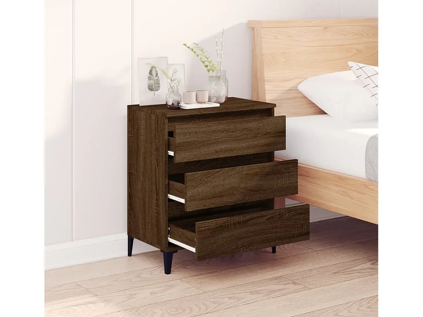 Aparador madera contrachapada marrón roble 60x35x70 cm ES20353