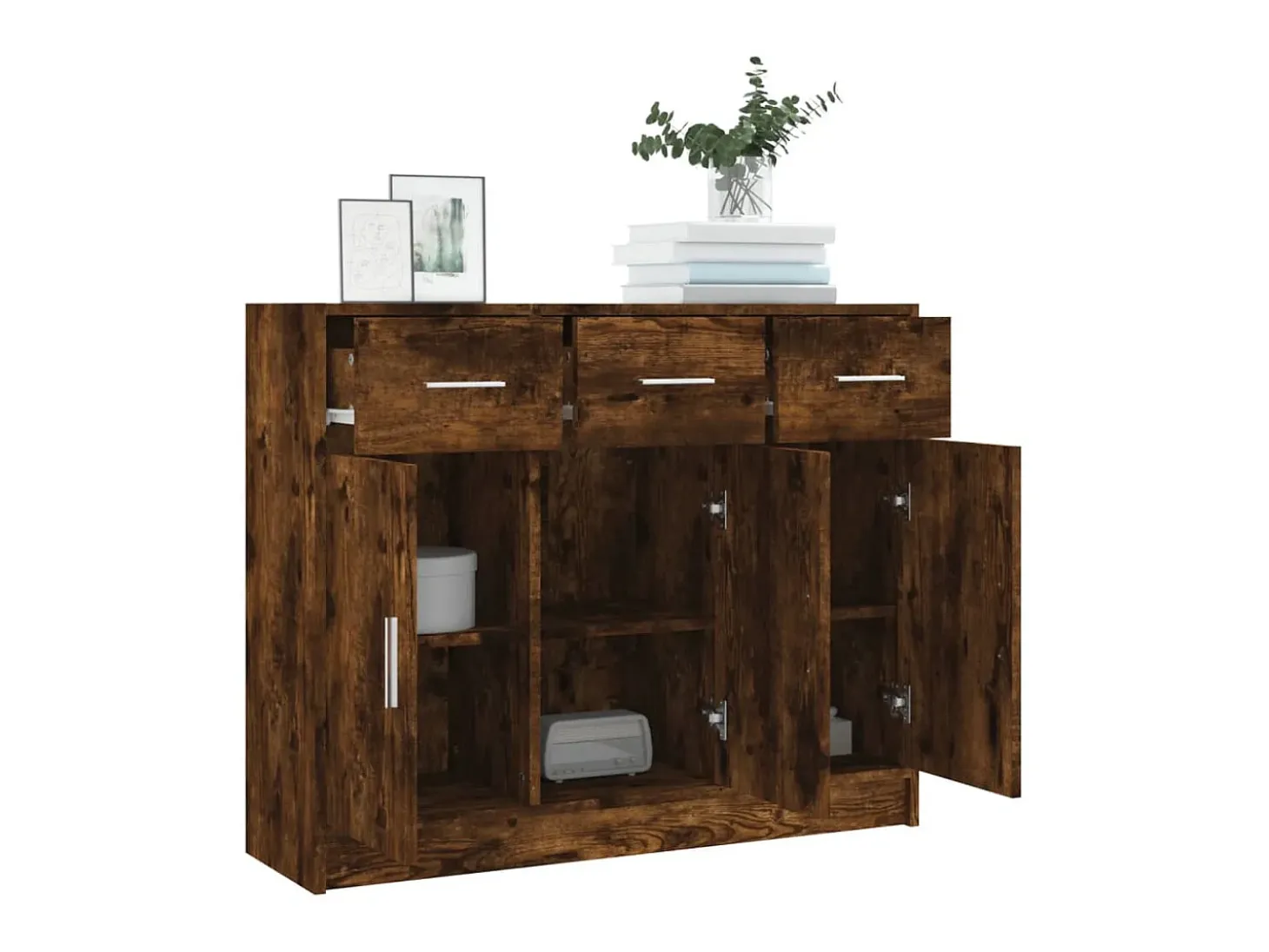 Aparador madera de ingeniería roble ahumado 91x28x75 cm ES92508