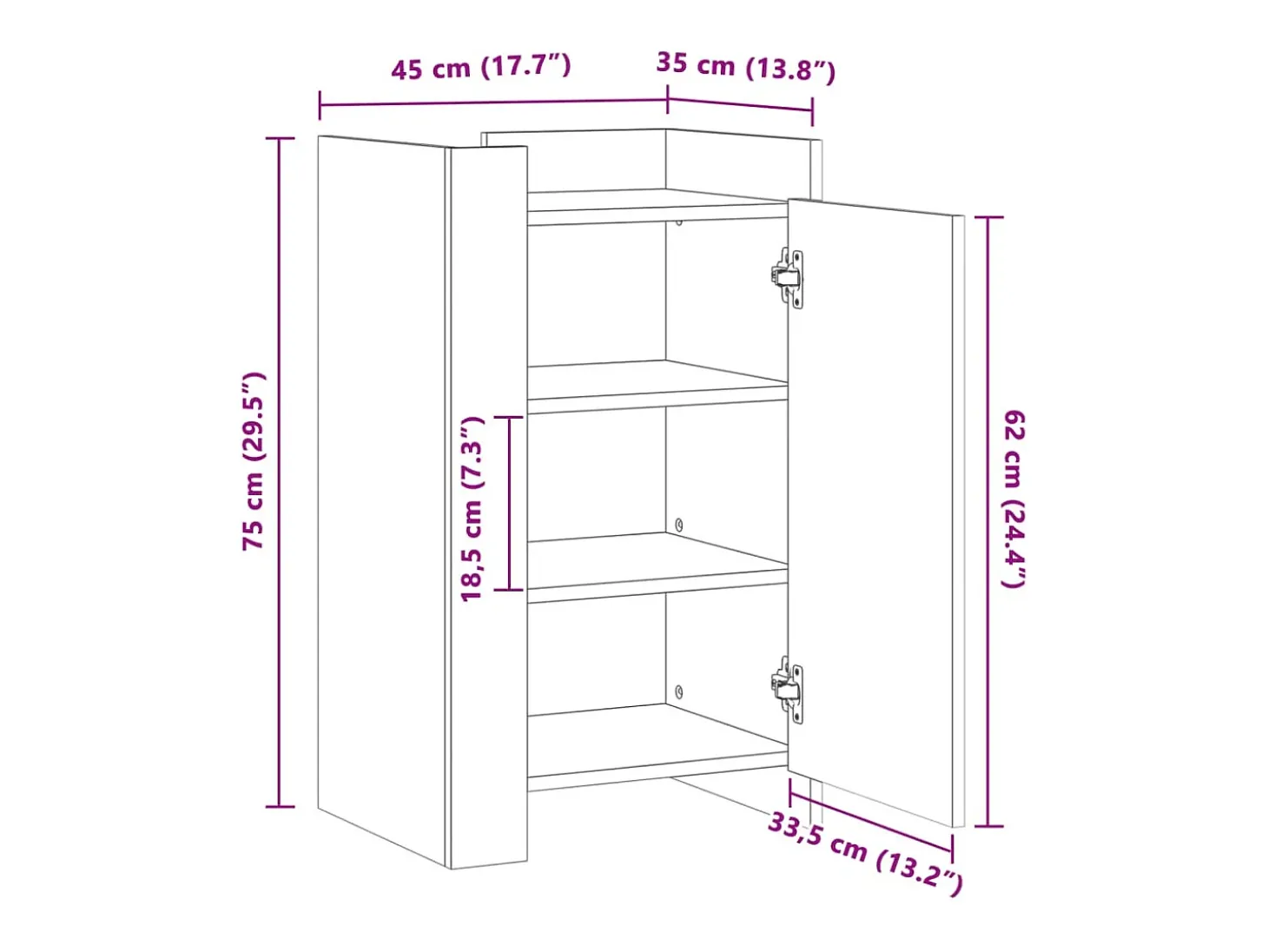 Aparador madera de ingeniería roble Sonoma 45x35x75 cm