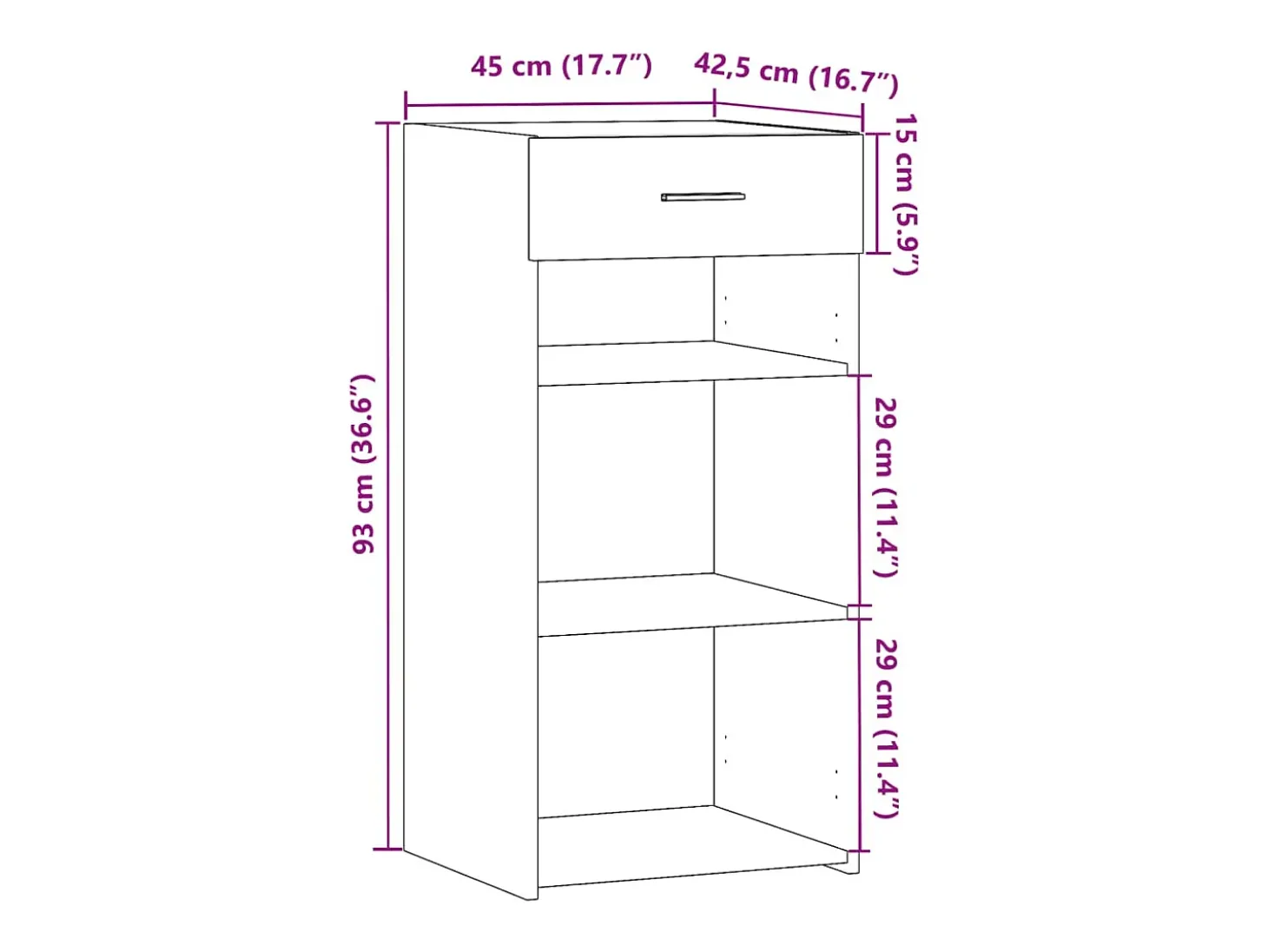 Aparador madera de ingeniería gris Sonoma 45x42,5x93 cm