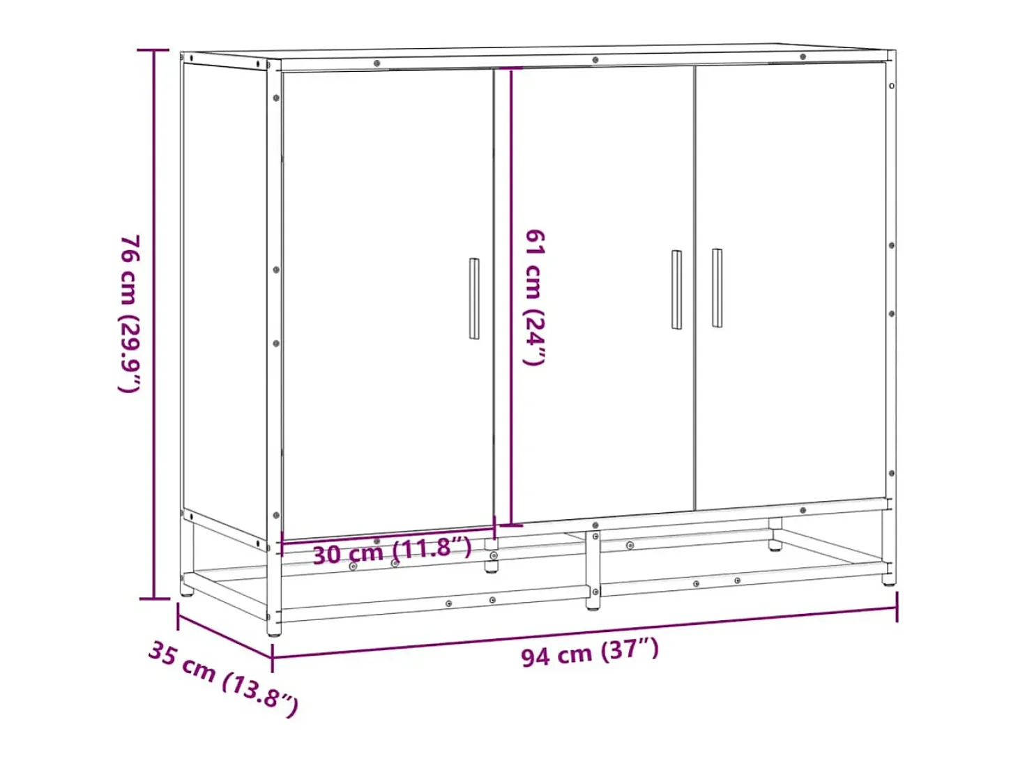 Aparador madera de ingeniería gris sonoma 94x35x76 cm