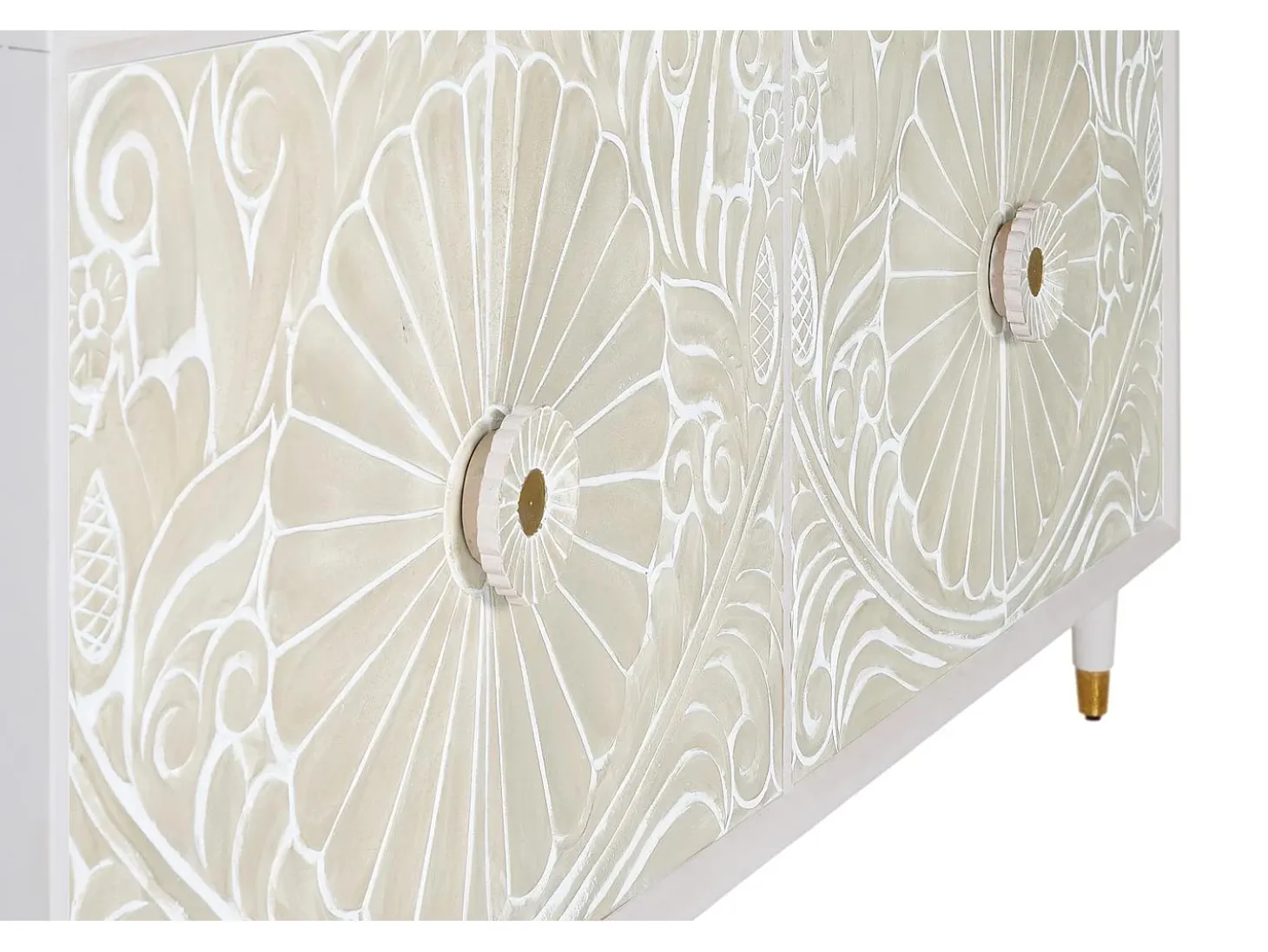 Aparador madera de mango en detalles dorados blanco