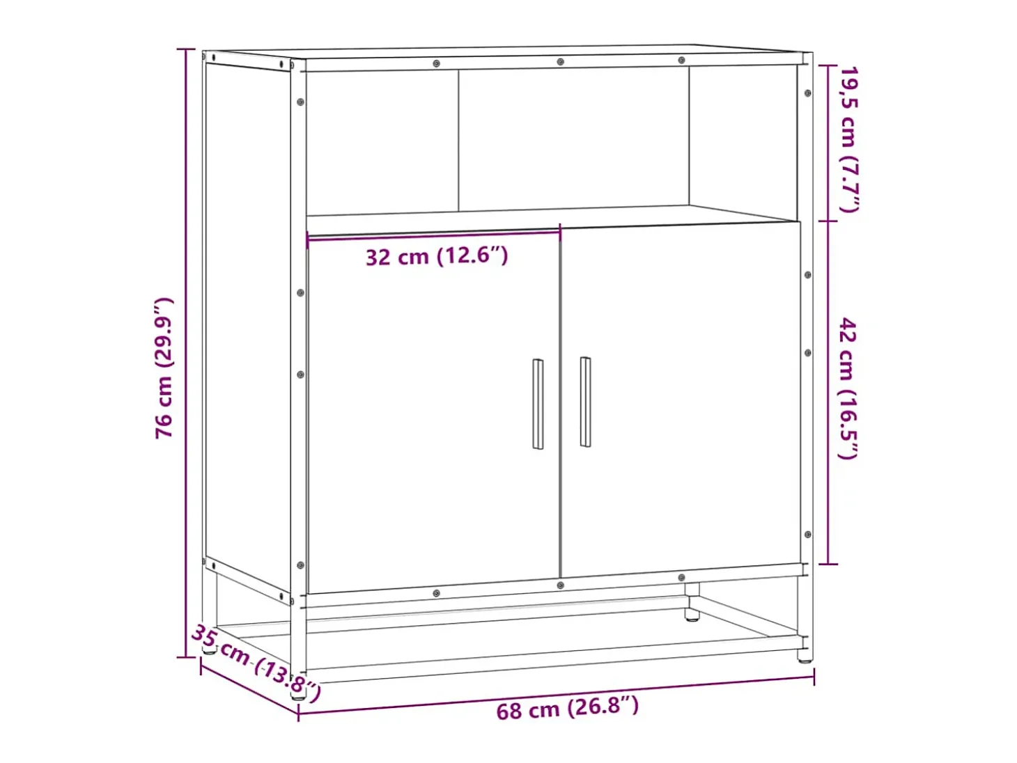 Aparador madera ingeniería roble marrón 68x35x76 cm