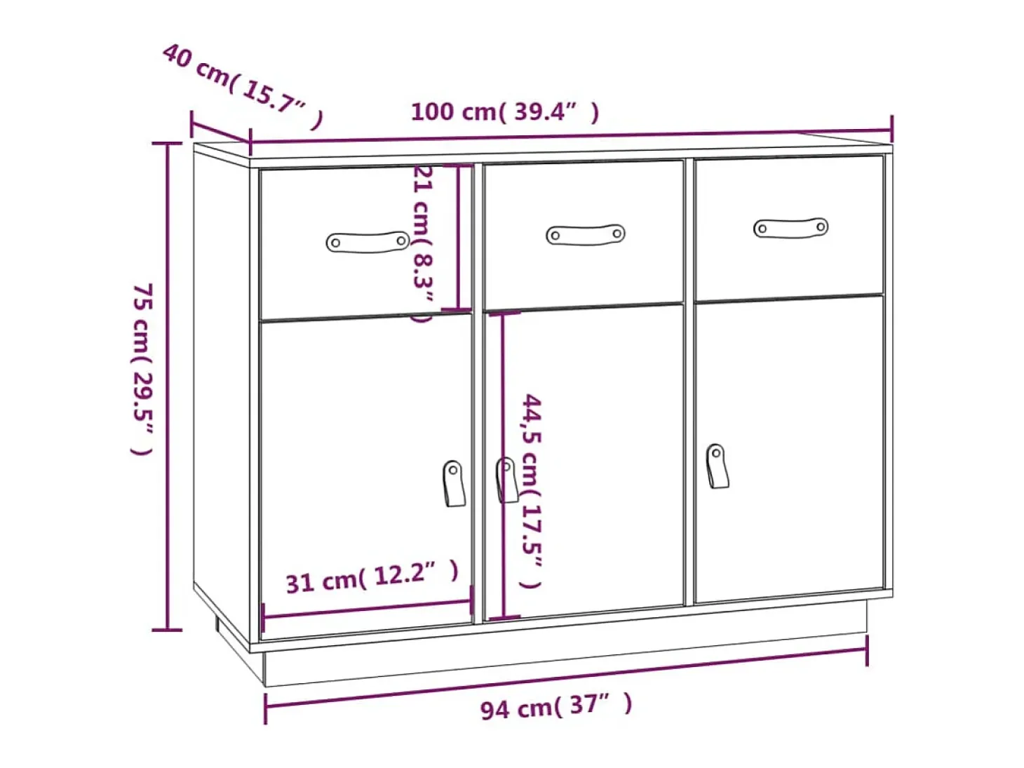 Aparador madera maciza de pino 100x40x75 cm