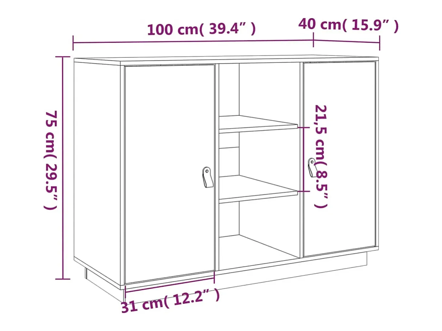 Aparador madera maciza de pino 100x40x75 cm