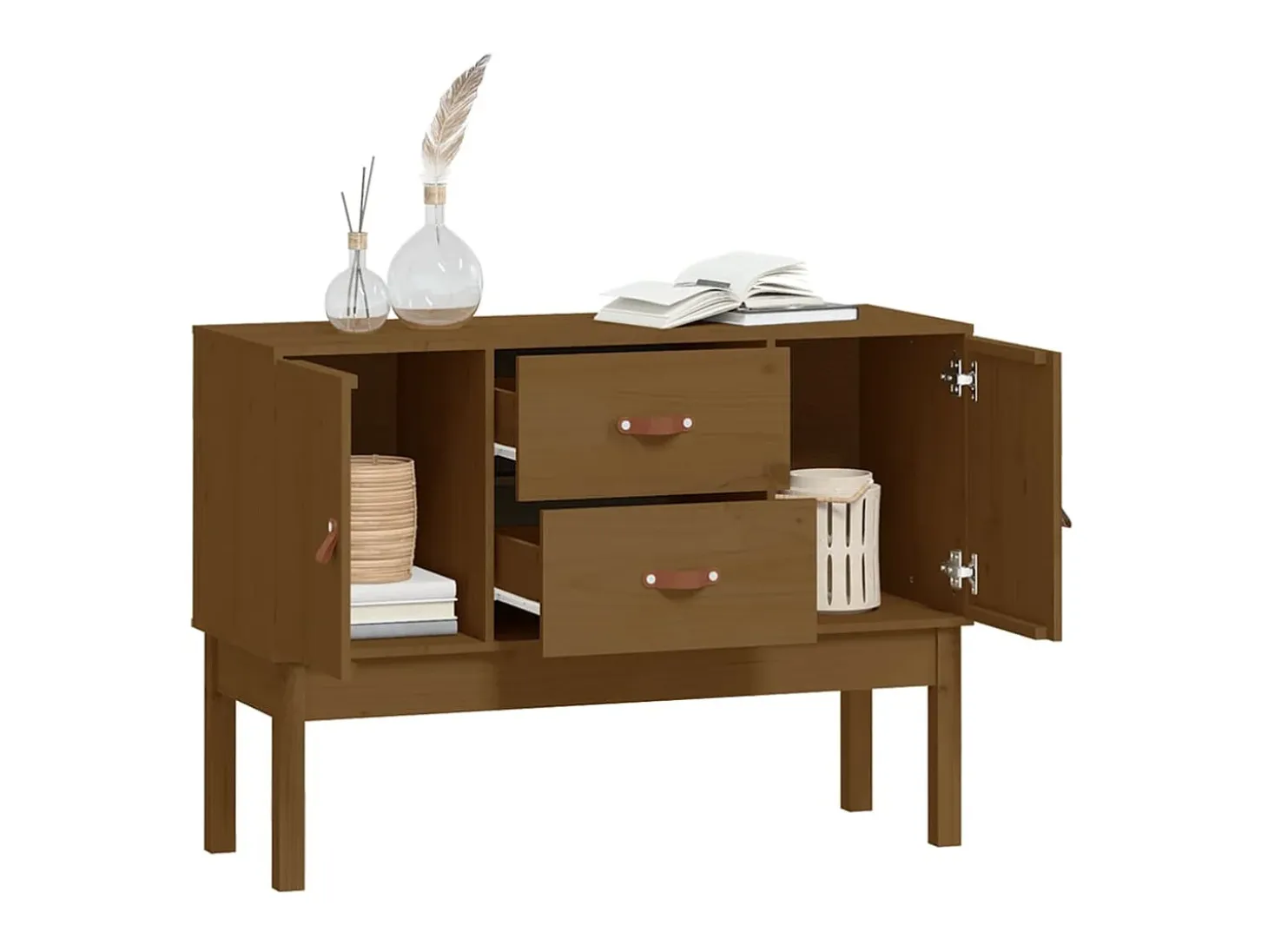 Aparador madera maciza de pino marrón miel 110x40x78 cm ES95343