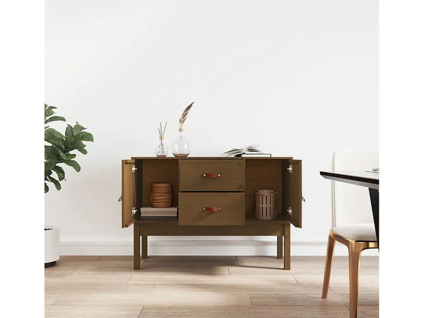 Aparador madera maciza de pino marrón miel 110x40x78 cm ES95343