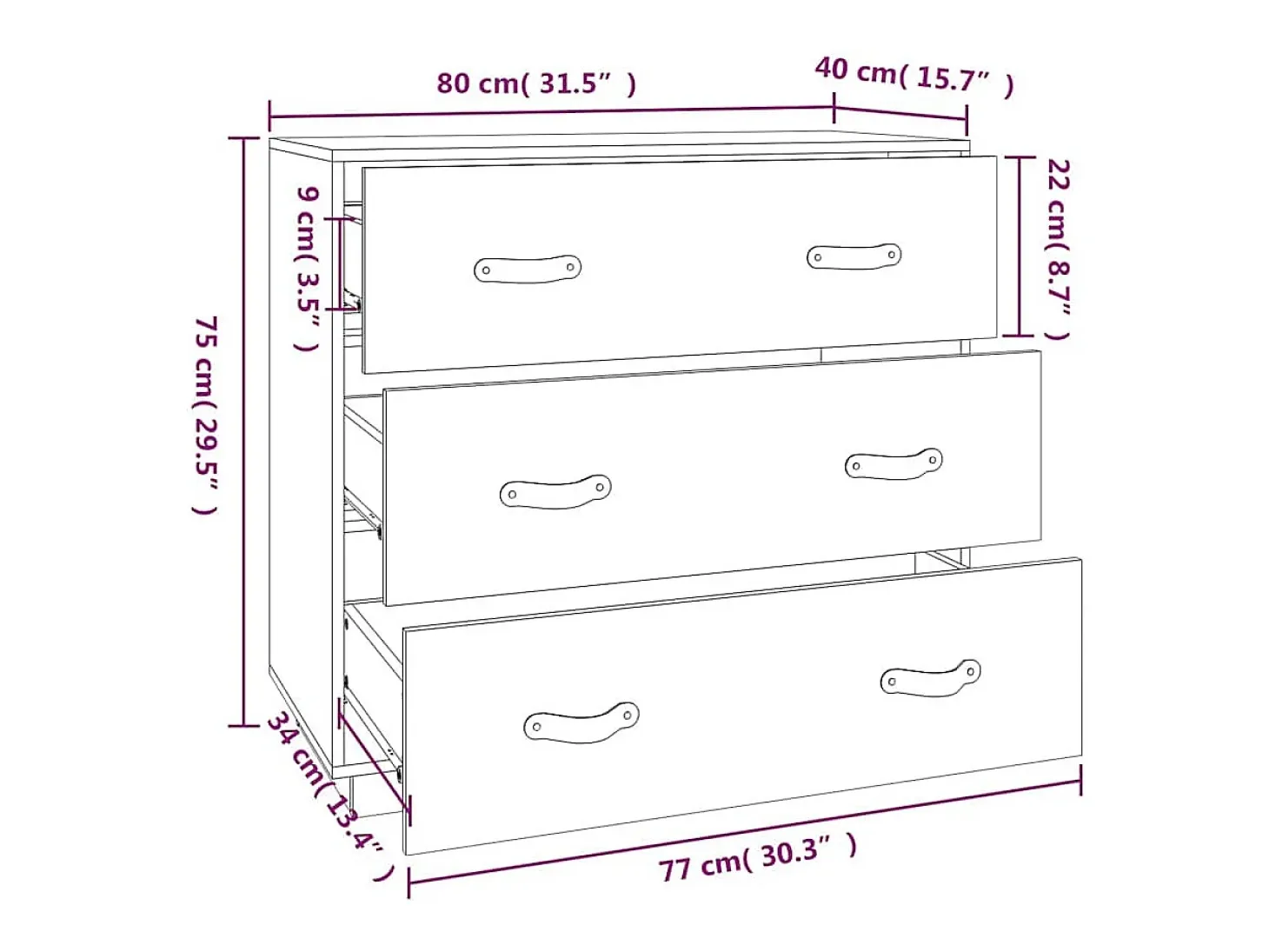 Aparador madera maciza de pino 80x40x75 cm