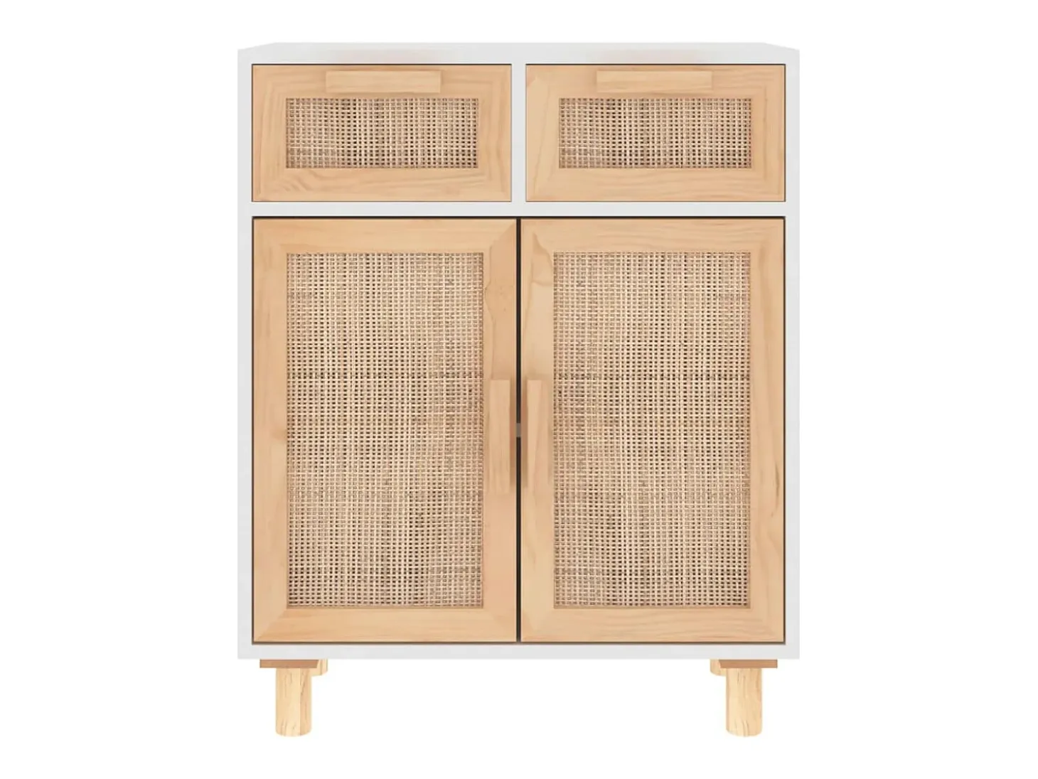 Aparador madera maciza pino y ratán natural blanco 60x30x75 cm