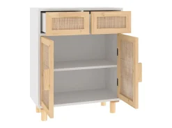 Aparador madera maciza pino y ratán natural blanco 60x30x75 cm
