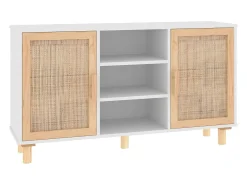 Aparador madera maciza pino blanco ratán natural 105x30x60 cm