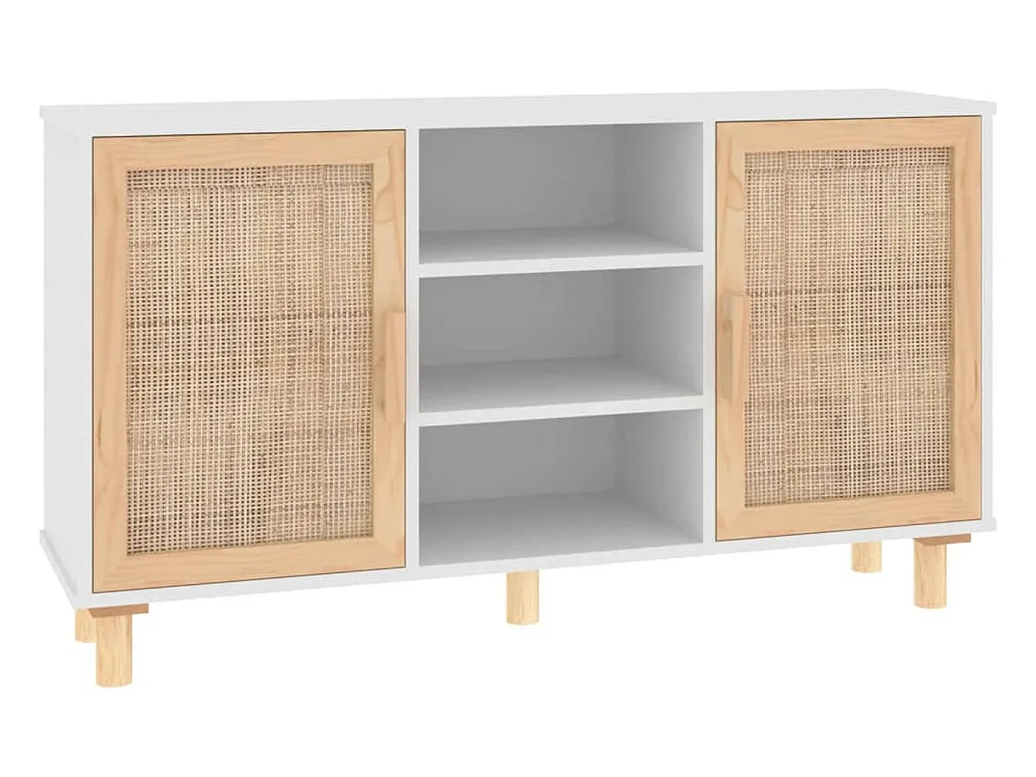Aparador madera maciza pino blanco ratán natural 105x30x60 cm