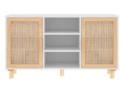 Aparador madera maciza pino blanco ratán natural 105x30x60 cm