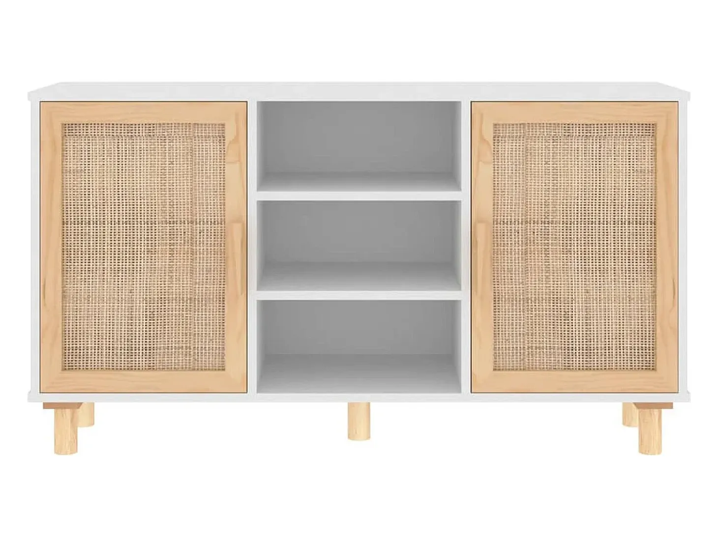 Aparador madera maciza pino blanco ratán natural 105x30x60 cm