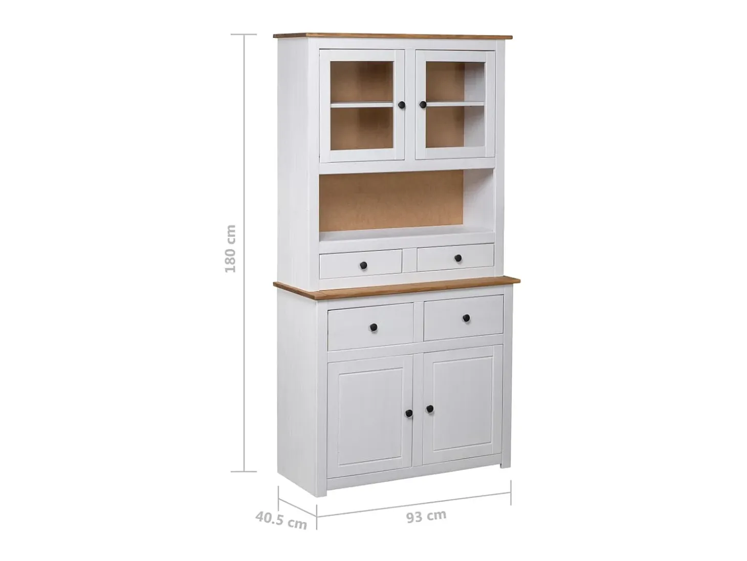 Aparador madera maciza pino estilo Panamá blanco 93x40,5x180 cm