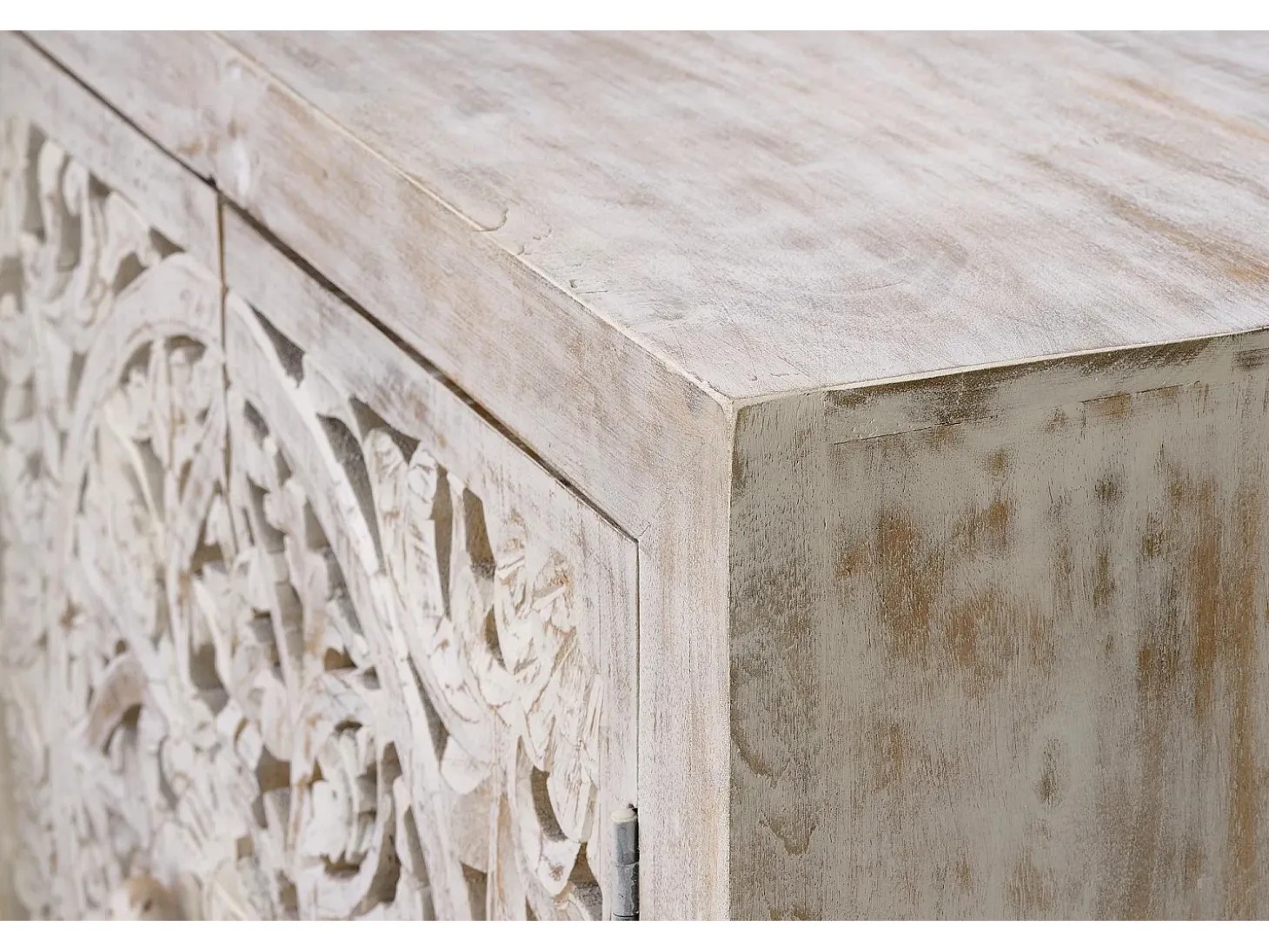 Aparador madera mango patas metal blanco y gris envejecido