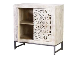 Aparador madera mango patas metal blanco y gris envejecido