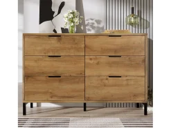 Aparador marrón - Aparador con 6 cajones y patas - roble oscuro - para dormitorio y salón