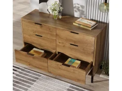 Aparador marrón - Aparador con 6 cajones y patas - roble oscuro - para dormitorio y salón