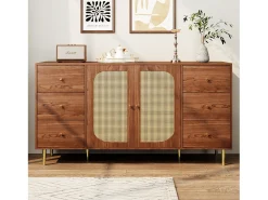 Aparador marrón - Aparador con 6 cajones y 2 puertas - diseño de ratán artesanal