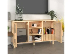Aparador marrón madera pino maciza y ratán natural 105x30x60 cm ES11996