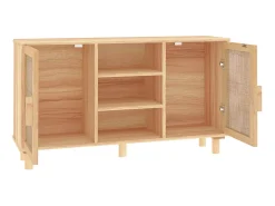 Aparador marrón madera pino maciza y ratán natural 105x30x60 cm ES11996