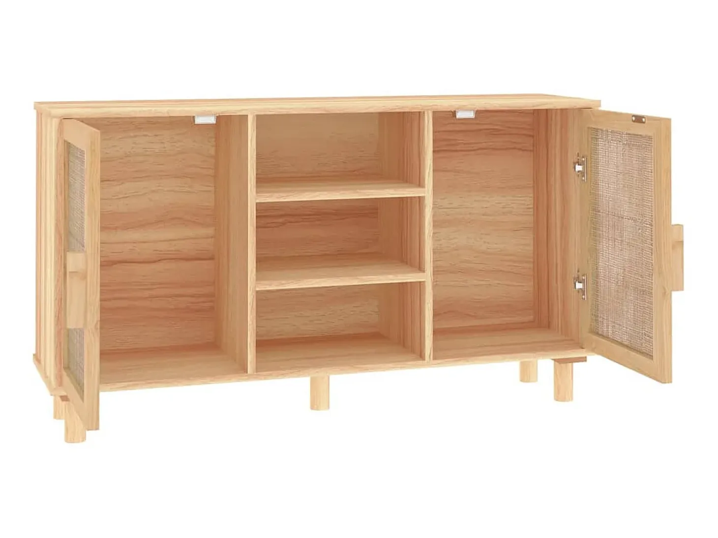 Aparador marrón madera pino maciza y ratán natural 105x30x60 cm ES11996