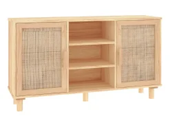 Aparador marrón madera pino maciza y ratán natural 105x30x60 cm ES11996