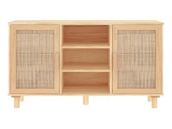 Aparador marrón madera pino maciza y ratán natural 105x30x60 cm ES11996