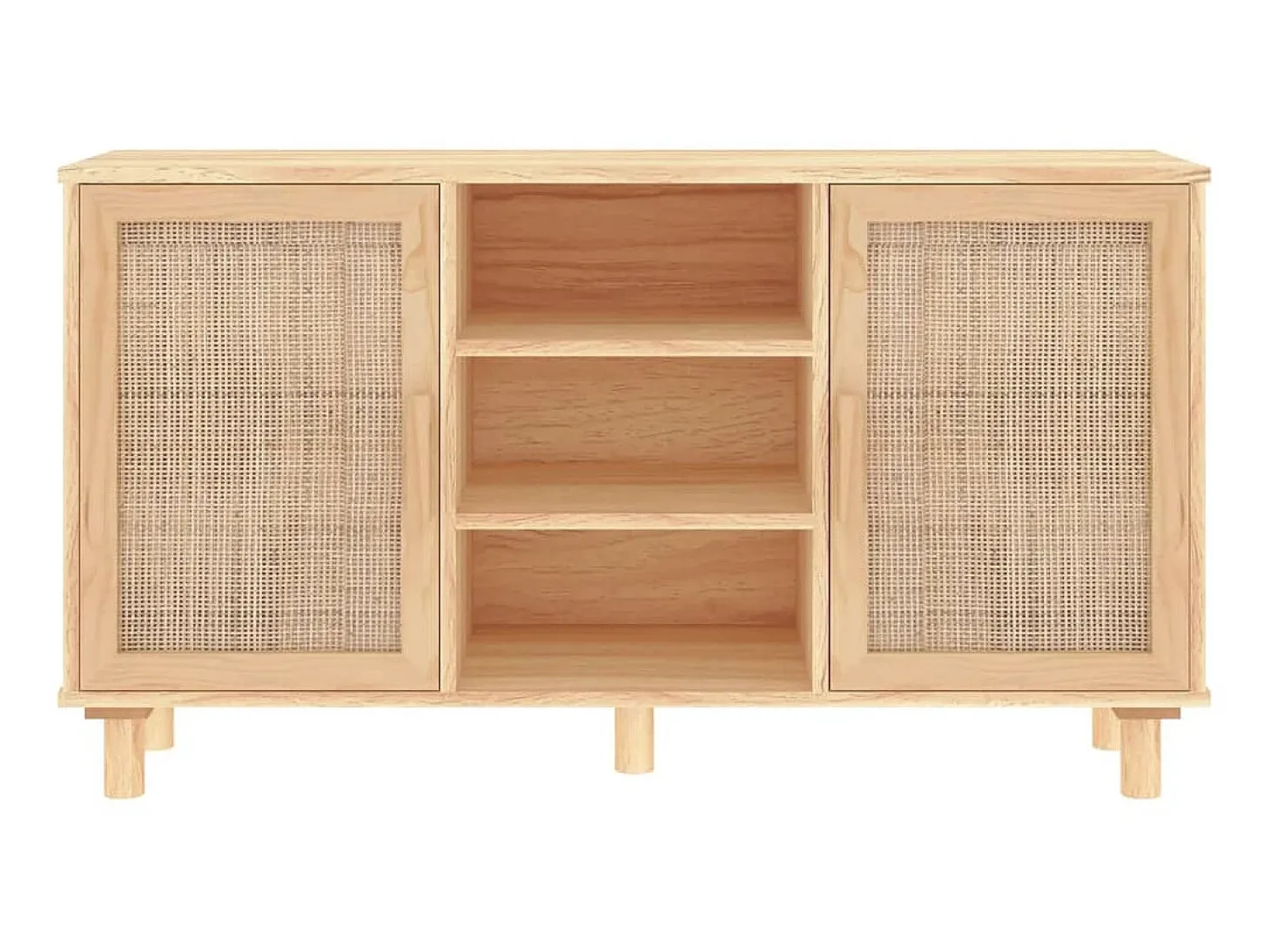 Aparador marrón madera pino maciza y ratán natural 105x30x60 cm ES11996