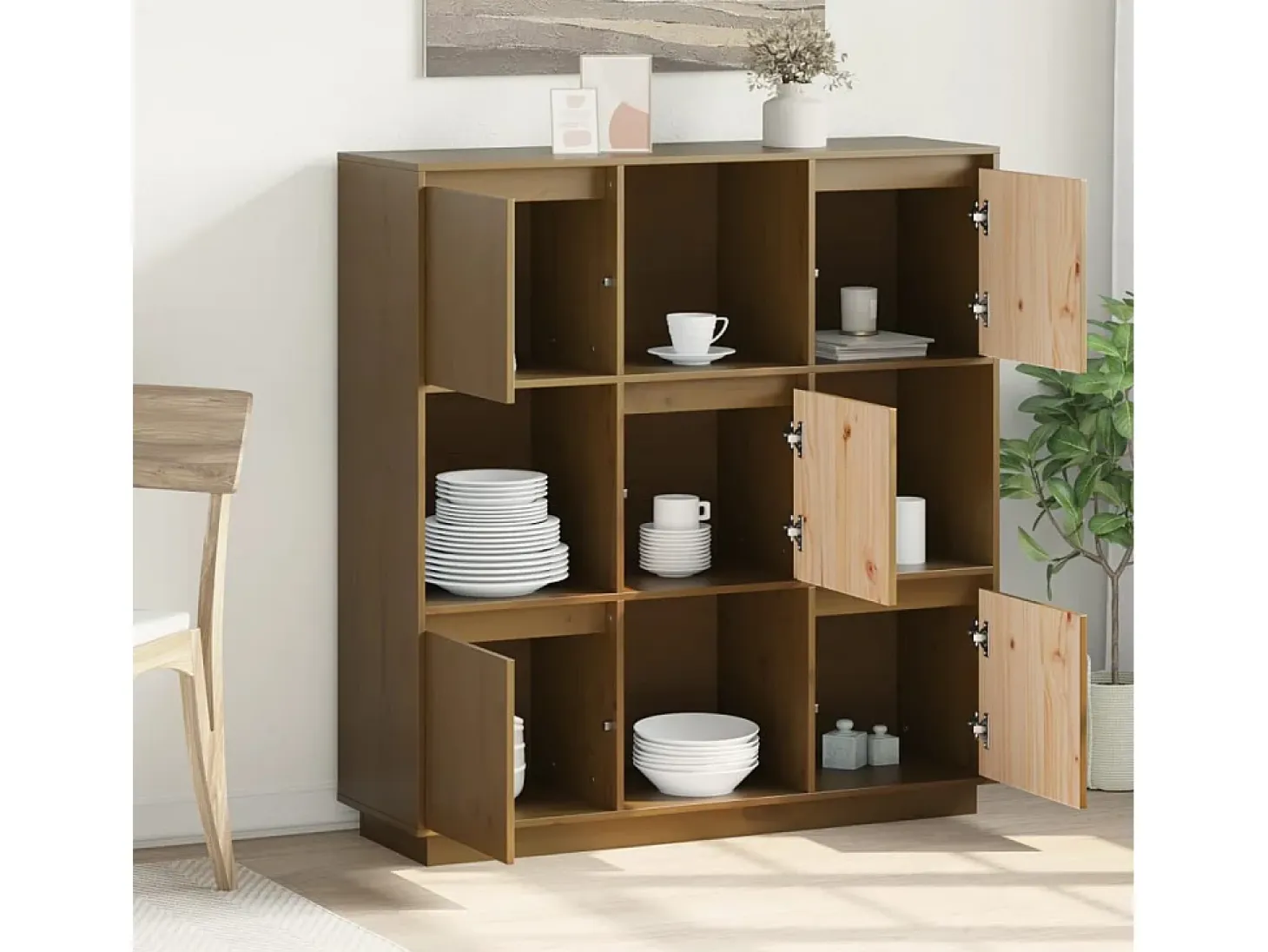 Aparador marrón miel 110,5x35x117 cm Madera maciza de pino