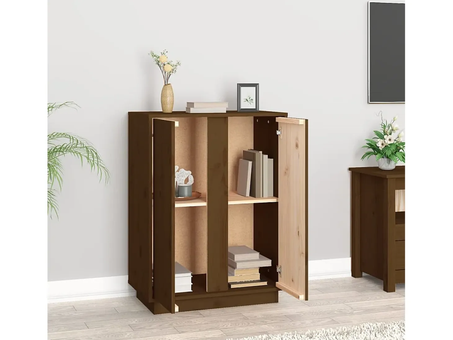 Aparador Marrón Miel 60x35x80 cm Madera Maciza de Pino