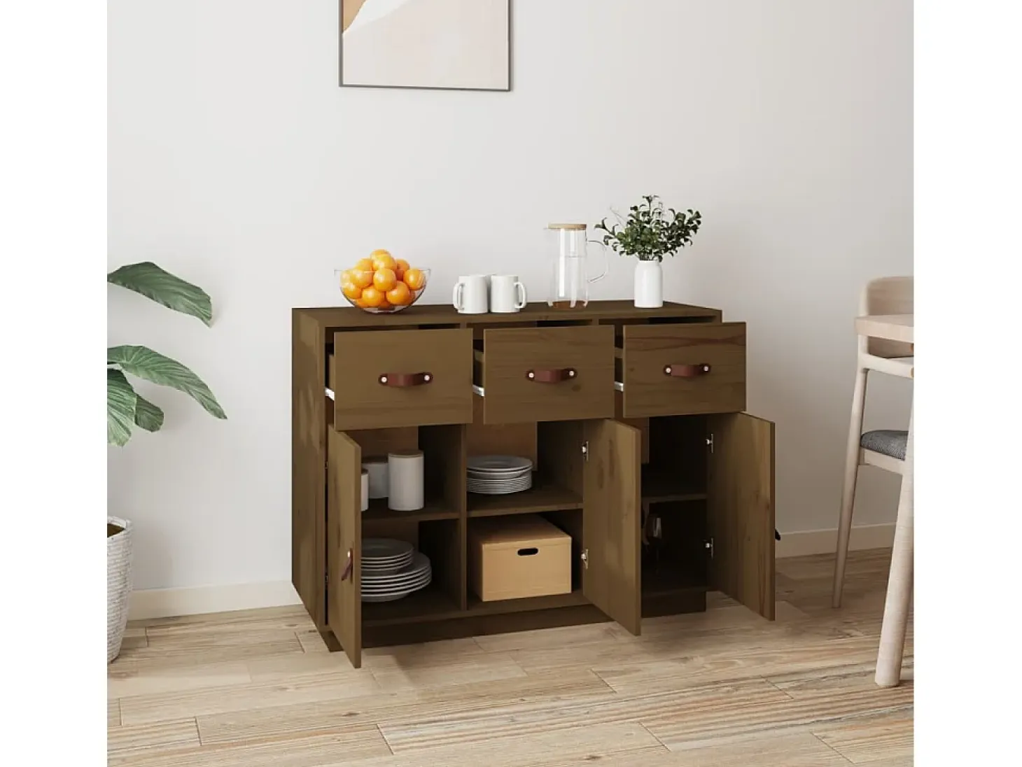Aparador Marrón Miel 100x40x75 cm Madera Maciza de Pino