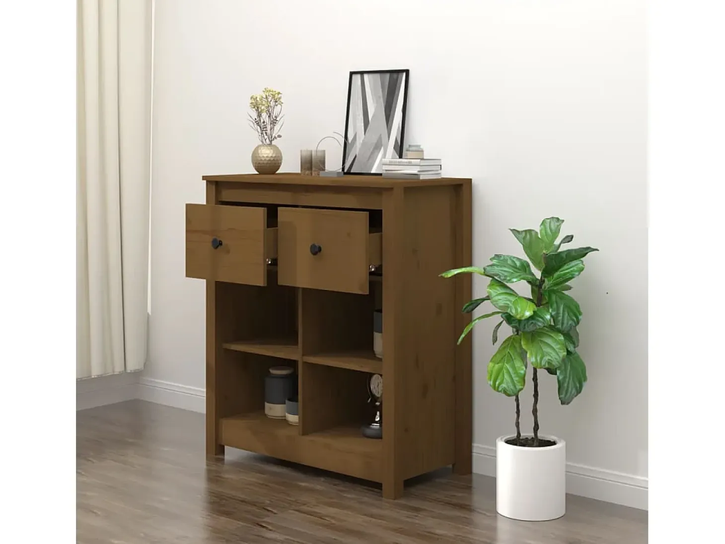 Aparador Marrón Miel 70x35x80 cm Madera Maciza de Pino