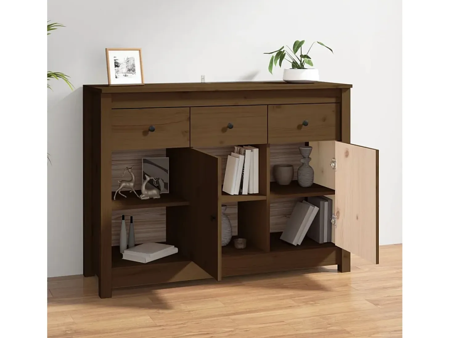 Aparador Marrón Miel 100x35x74 cm Madera Maciza de Pino