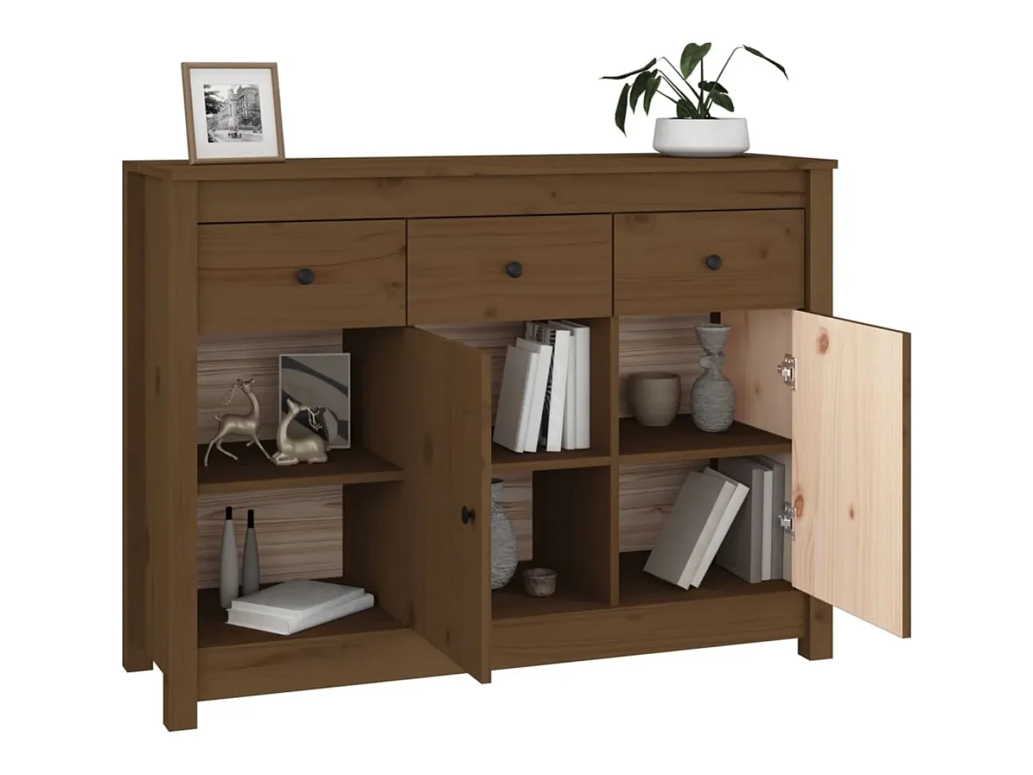 Aparador Marrón Miel 100x35x74 cm Madera Maciza de Pino