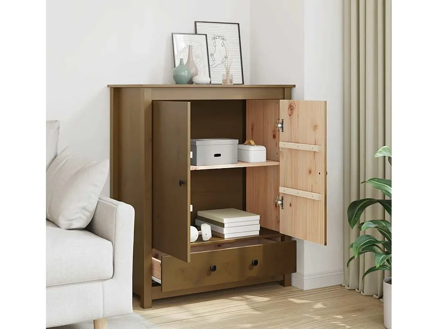 Aparador Marrón Miel 83x41,5x100 cm Madera Maciza de Pino