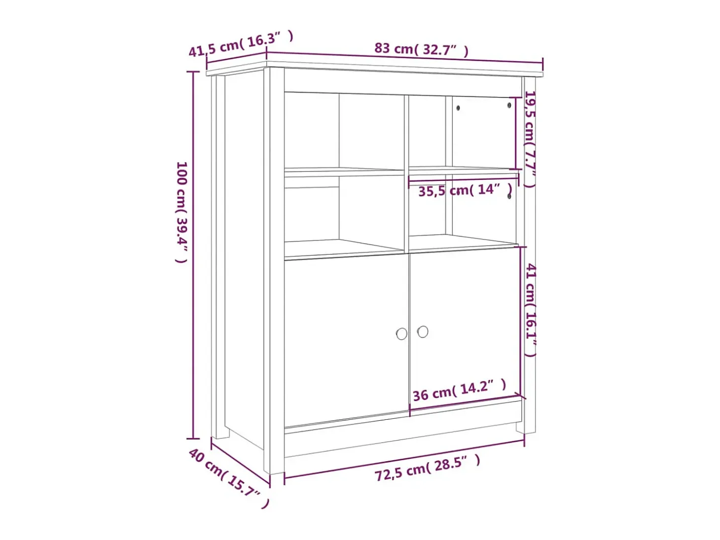 Aparador Marrón Miel 83x41,5x100 cm Madera Maciza de Pino
