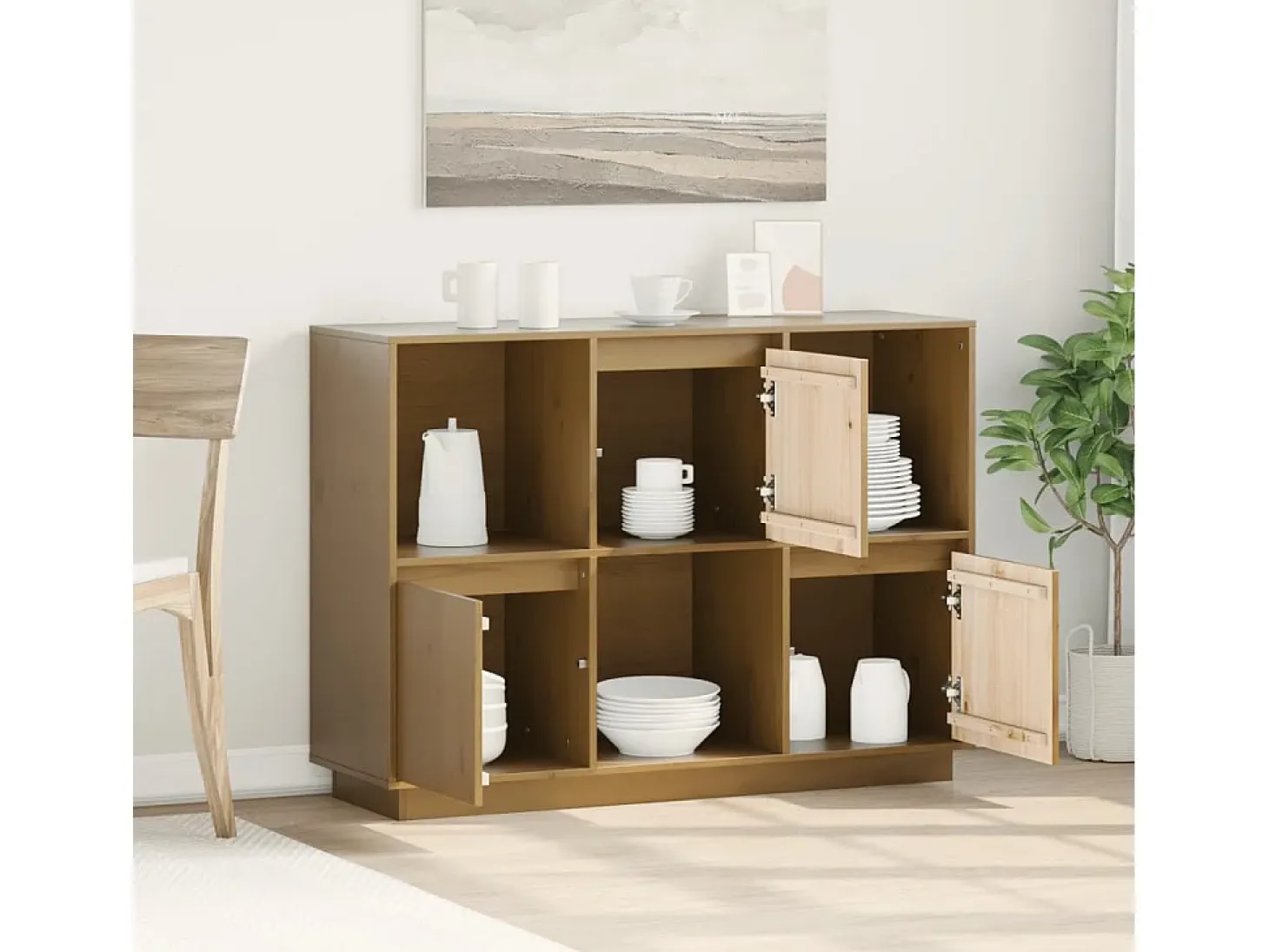 Aparador Marrón Miel 110,5x35x80 cm Madera Maciza de Pino