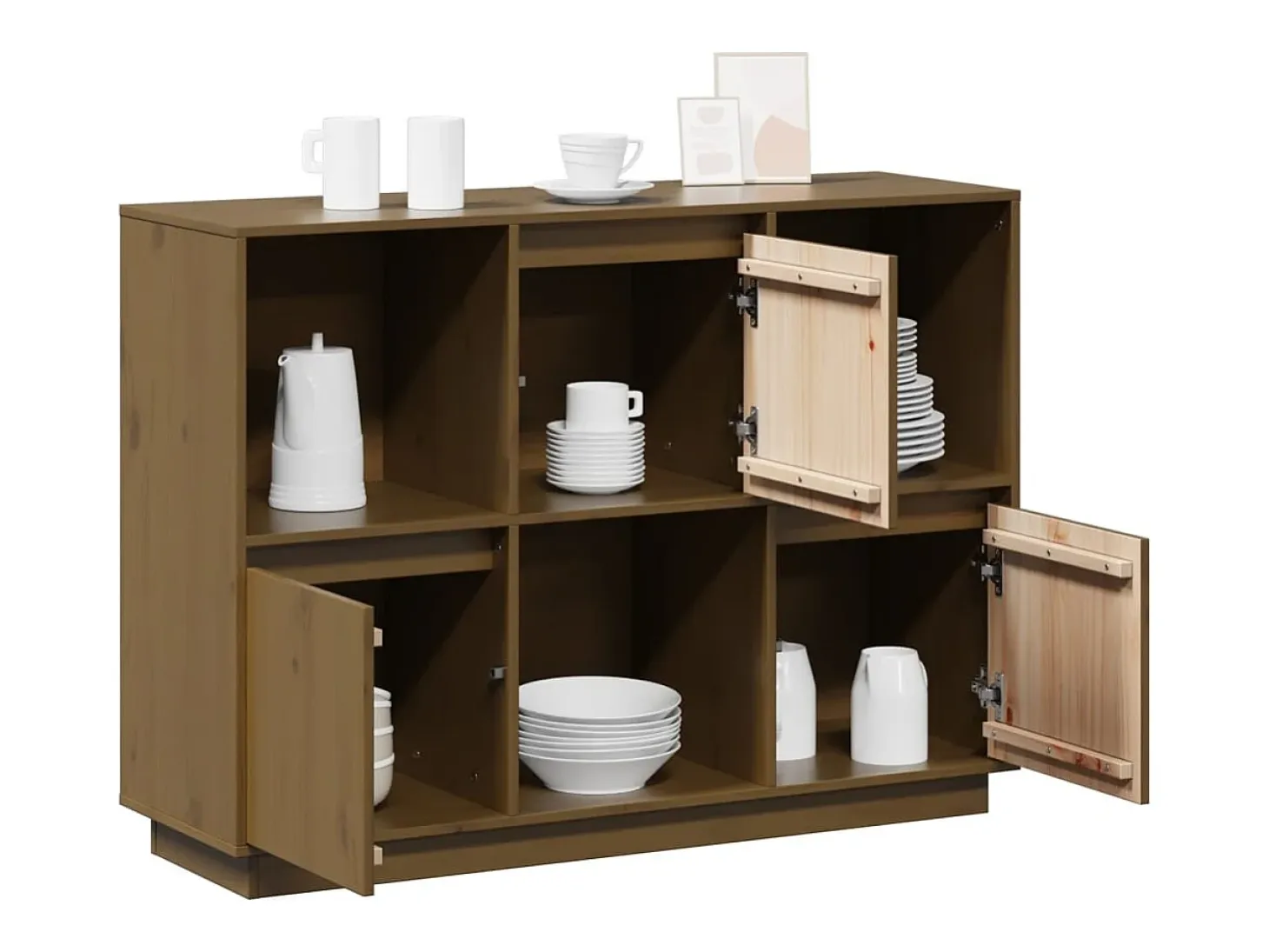Aparador Marrón Miel 110,5x35x80 cm Madera Maciza de Pino